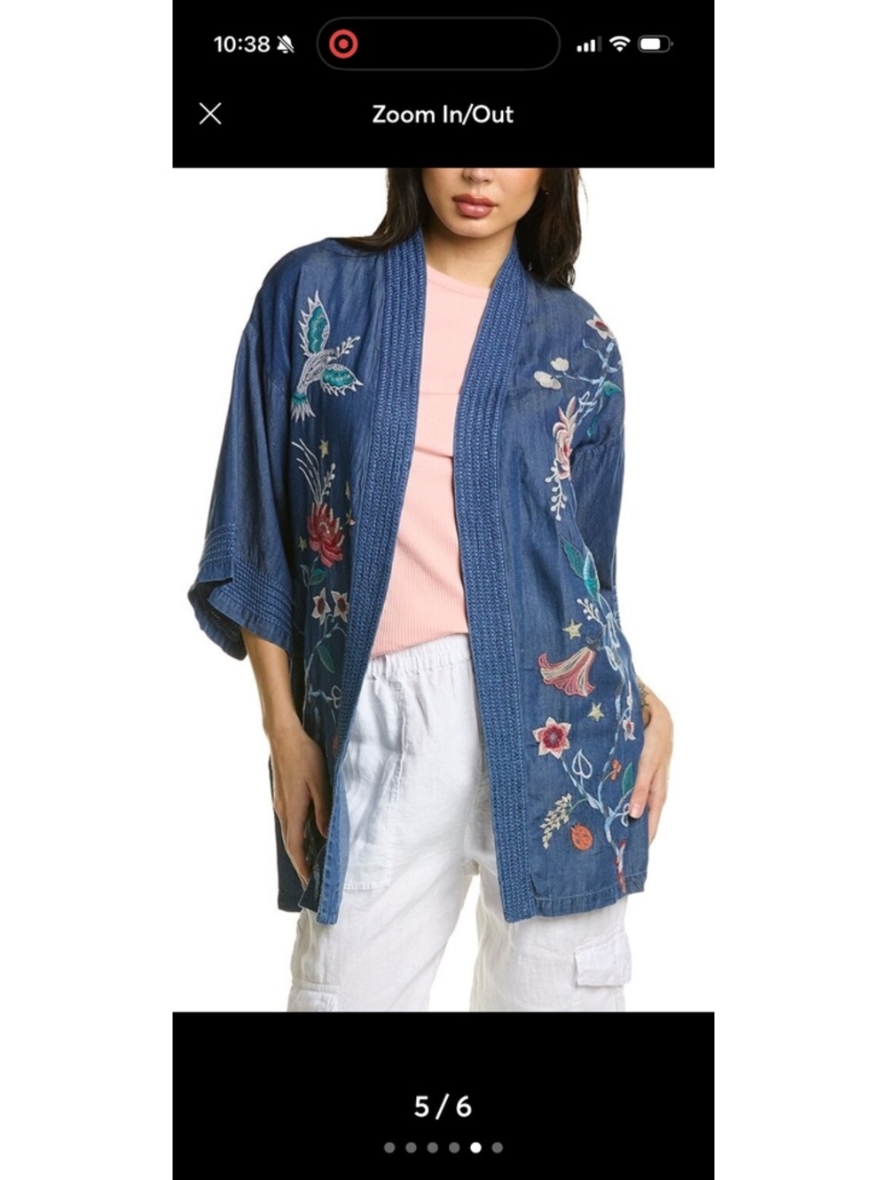 Johnny Was Viola Embroidered Open-Front Kimono NWT Medium Large M/L